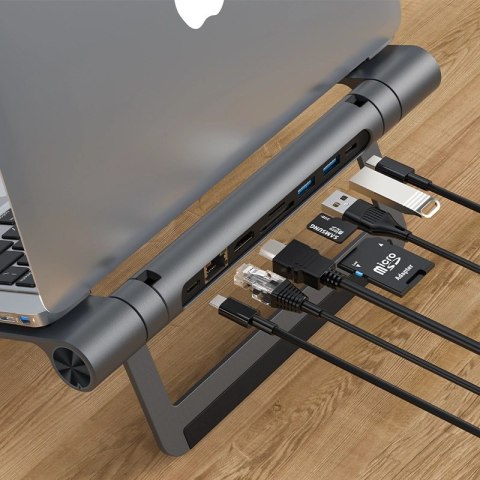 Podstawka Acefast E5 Plus HUB do laptopa USB-C 2x USB-A 3.2 TF SD HDMI RJ45 100W - szara Podstawka Acefast E5 Plus HUB do laptopa USB-C 2x USB-A 3.2 TF SD HDMI RJ45 100W - szara