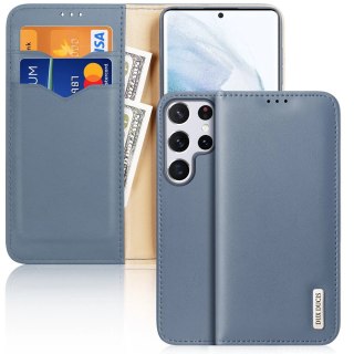 Dux Ducis Hivo skórzane etui z klapką pokrowiec ze skóry naturalnej portfel na karty i dokumenty Samsung Galaxy S22 Ultra niebie