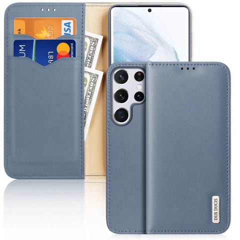Dux Ducis Hivo skórzane etui z klapką pokrowiec ze skóry naturalnej portfel na karty i dokumenty Samsung Galaxy S22 Ultra niebie Dux Ducis Hivo skórzane etui z klapką pokrowiec ze skóry naturalnej portfel na karty i dokumenty Samsung Galaxy S22 Ultra niebie