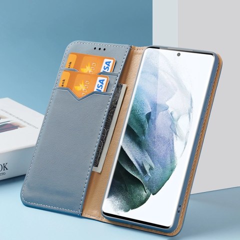 Dux Ducis Hivo skórzane etui z klapką pokrowiec ze skóry naturalnej portfel na karty i dokumenty Samsung Galaxy S22 Ultra niebie Dux Ducis Hivo skórzane etui z klapką pokrowiec ze skóry naturalnej portfel na karty i dokumenty Samsung Galaxy S22 Ultra niebie