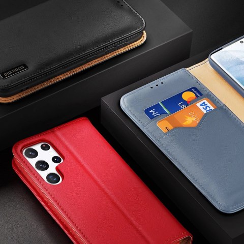 Dux Ducis Hivo skórzane etui z klapką pokrowiec ze skóry naturalnej portfel na karty i dokumenty Samsung Galaxy S22 Ultra niebie Dux Ducis Hivo skórzane etui z klapką pokrowiec ze skóry naturalnej portfel na karty i dokumenty Samsung Galaxy S22 Ultra niebie