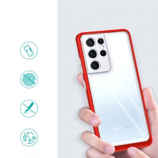 Clear 3in1 etui do Samsung Galaxy S22 Ultra żelowy pokrowiec z ramką czerwony