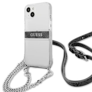 Etui Guess 4G Grey Strap Silver Chain na iPhone 13 mini - przezroczyste