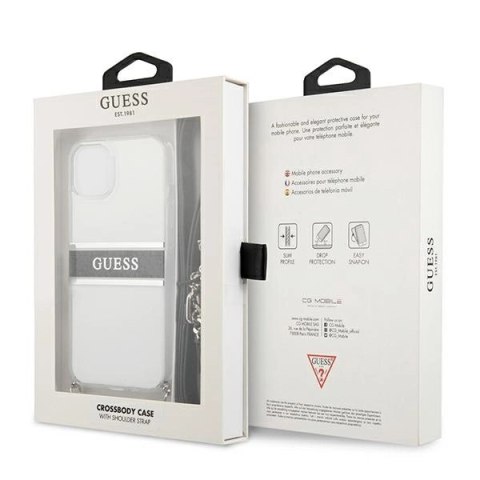 Etui Guess 4G Grey Strap Silver Chain na iPhone 13 mini - przezroczyste
