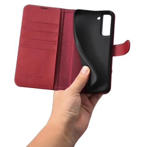 ICarer Haitang Leather Wallet Case skórzane etui do Samsung Galaxy S22+ (S22 Plus) portfel obudowa pokrowiec czerwony (AKSM05RD)