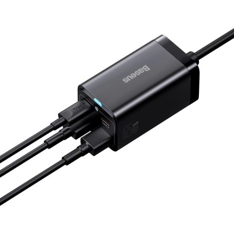 Baseus GaN3 Pro szybka ładowarka sieciowa GaN 2 x USB Typ C / 2 x USB 65W PD, QC4.0+, AFC, PPS + kabel USB Typ C - USB Typ C 1m 