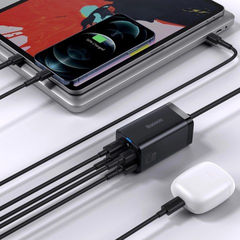 Baseus GaN3 Pro szybka ładowarka sieciowa GaN 2 x USB Typ C / 2 x USB 65W PD, QC4.0+, AFC, PPS + kabel USB Typ C - USB Typ C 1m 