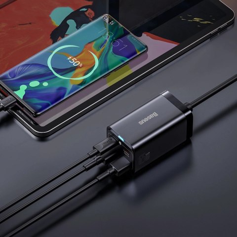 Baseus GaN3 Pro szybka ładowarka sieciowa GaN 2 x USB Typ C / 2 x USB 65W PD, QC4.0+, AFC, PPS + kabel USB Typ C - USB Typ C 1m 