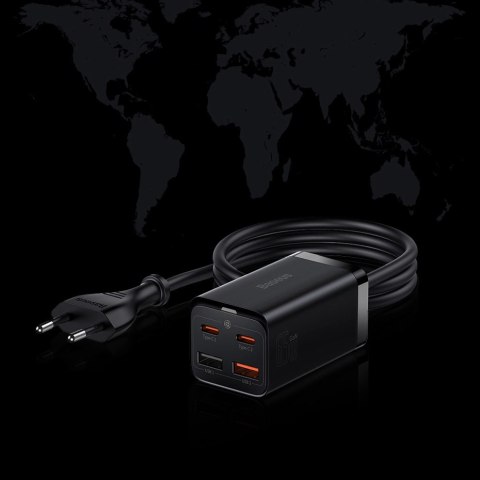 Baseus GaN3 Pro szybka ładowarka sieciowa GaN 2 x USB Typ C / 2 x USB 65W PD, QC4.0+, AFC, PPS + kabel USB Typ C - USB Typ C 1m 