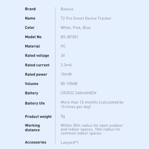 Baseus T2 Pro inteligentny lokalizator GPS do kluczy torebki dla dziecka biały (FMTP000002) Baseus T2 Pro inteligentny lokalizator GPS do kluczy torebki dla dziecka biały (FMTP000002)