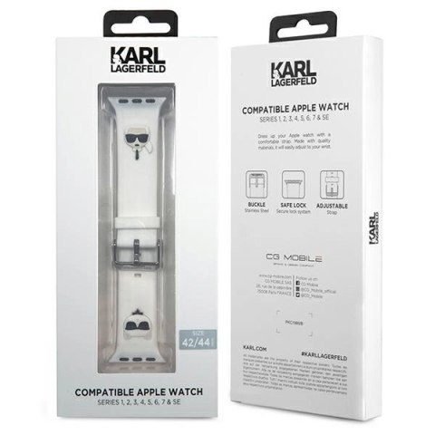 Karl Lagerfeld Pasek KLAWLSLCKW Apple Watch 42/44/45mm biały/white strap Silicone Karl & Choupette Heads