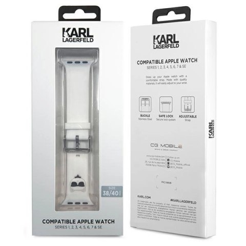 Pasek Karl Lagerfeld Silicone Choupette Heads na Apple Watch 38/40/41mm - białe