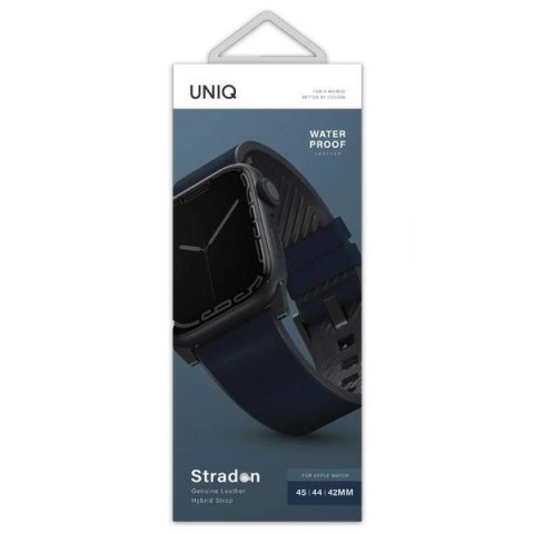 Pasek UNIQ Straden Leather Hybrid Strap na Apple Watch 1/2/3/4/5/6/7/8/SE/SE2/Ultra 42/44/45/49mm - niebieski