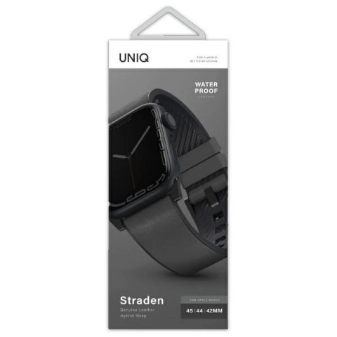 Pasek UNIQ Straden Leather Hybrid Strap na Apple Watch 1/2/3/4/5/6/7/8/SE/SE2/Ultra 42/44/45/49mm - szary