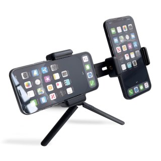 Podwójny regulowany uchwyt na smartfony z tripodem czarny (E-type live dual camera)