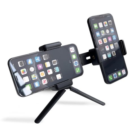 Podwójny regulowany uchwyt na smartfony z tripodem czarny (E-type live dual camera) Podwójny regulowany uchwyt na smartfony z tripodem czarny (E-type live dual camera)