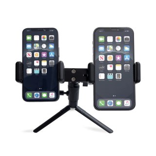 Podwójny regulowany uchwyt na smartfony z tripodem czarny (E-type live dual camera)