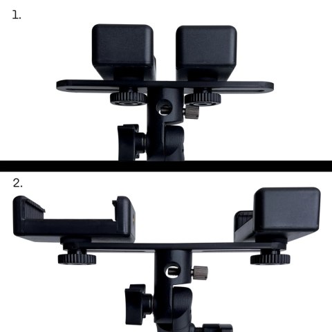 Podwójny regulowany uchwyt na smartfony z tripodem czarny (E-type live dual camera) Podwójny regulowany uchwyt na smartfony z tripodem czarny (E-type live dual camera)