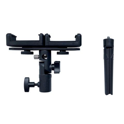 Podwójny regulowany uchwyt na smartfony z tripodem czarny (E-type live dual camera) Podwójny regulowany uchwyt na smartfony z tripodem czarny (E-type live dual camera)