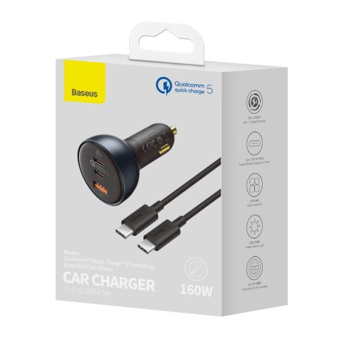 Ładowarka Baseus TZCCZM-0G samochodowa USB-A / USB-C 160W PPS / QC 5 / PD - szara