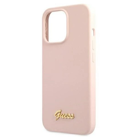 Etui Guess Silicone Script Gold Logo MagSafe na iPhone 13 Pro Max - jasnoróżowe