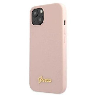 Etui Guess Silicone Script Gold Logo MagSafe na iPhone 13 - jasnoróżowe