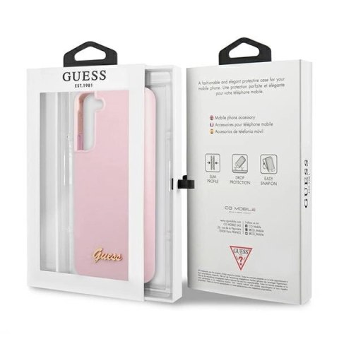 Etui Guess Silicone Script Metal Logo na Samsung Galaxy S22+ - lawendowe