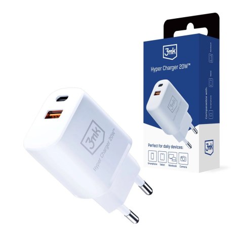 Ładowarka sieciowa 3mk Hyper Charger 20W USB-C USB-A - biała Ładowarka sieciowa 3mk Hyper Charger 20W USB-C USB-A - biała
