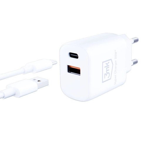 Ładowarka sieciowa 3mk Hyper Charger 20W USB-C USB-A - biała Ładowarka sieciowa 3mk Hyper Charger 20W USB-C USB-A - biała
