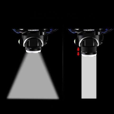 Latarka czołowa lampa lampka T6 czołówka na głowę z bezdotykowym włącznikiem LED Zoom ładowana przez micro USB czarny Latarka czołowa lampa lampka T6 czołówka na głowę z bezdotykowym włącznikiem LED Zoom ładowana przez micro USB czarny