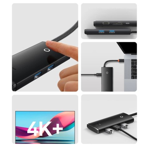 Baseus Lite Series wielofunkcyjny HUB USB Typ C - 2 x USB 3.0 / USB Typ C PD / HDMI 1,4 / SD/TF czarny (WKQX050101) Baseus Lite Series wielofunkcyjny HUB USB Typ C - 2 x USB 3.0 / USB Typ C PD / HDMI 1,4 / SD/TF czarny (WKQX050101)