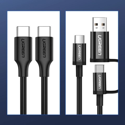 Kabel Ugreen US286 USB-C - USB-C PD QC 3A 480Mb/s 1m - czarny Kabel Ugreen US286 USB-C - USB-C PD QC 3A 480Mb/s 1m - czarny
