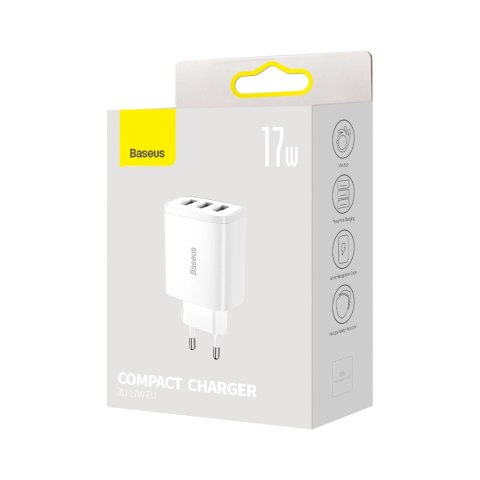 Baseus Compact ładowarka sieciowa 3x USB 17W biały (CCXJ020102) Baseus Compact ładowarka sieciowa 3x USB 17W biały (CCXJ020102)