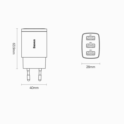 Baseus Compact ładowarka sieciowa 3x USB 17W biały (CCXJ020102) Baseus Compact ładowarka sieciowa 3x USB 17W biały (CCXJ020102)