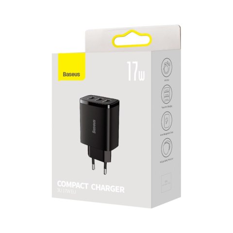Baseus Compact ładowarka sieciowa 3x USB 17W czarny (CCXJ020101) Baseus Compact ładowarka sieciowa 3x USB 17W czarny (CCXJ020101)