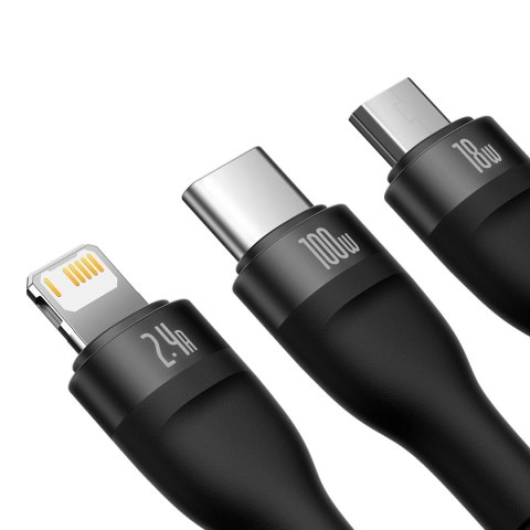Baseus Flash Series II kabel USB - USB Typ C / Lightning / micro USB 100 W 1,2 m czarny (CASS030001) Baseus Flash Series II kabel USB - USB Typ C / Lightning / micro USB 100 W 1,2 m czarny (CASS030001)