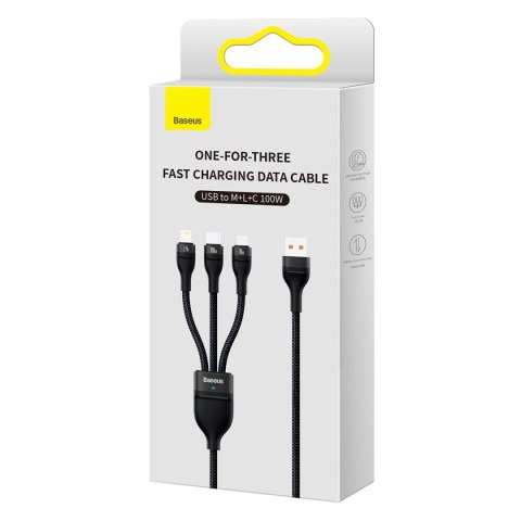 Baseus Flash Series II kabel USB - USB Typ C / Lightning / micro USB 100 W 1,2 m czarny (CASS030001) Baseus Flash Series II kabel USB - USB Typ C / Lightning / micro USB 100 W 1,2 m czarny (CASS030001)