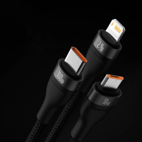 Baseus Flash Series II kabel USB - USB Typ C / Lightning / micro USB 100 W 1,2 m czarny (CASS030001) Baseus Flash Series II kabel USB - USB Typ C / Lightning / micro USB 100 W 1,2 m czarny (CASS030001)