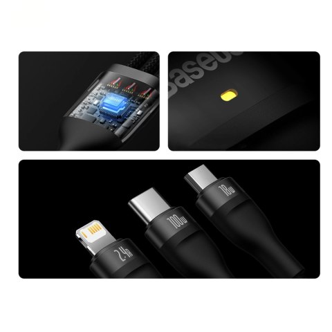 Baseus Flash Series II kabel USB - USB Typ C / Lightning / micro USB 100 W 1,2 m czarny (CASS030001) Baseus Flash Series II kabel USB - USB Typ C / Lightning / micro USB 100 W 1,2 m czarny (CASS030001)