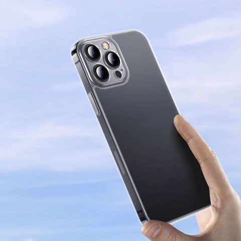 Baseus Frosted Glass Case etui pokrowiec do iPhone 13 Pro sztywna obudowa z żelową ramką przezroczysty (ARWS000702) Baseus Frosted Glass Case etui pokrowiec do iPhone 13 Pro sztywna obudowa z żelową ramką przezroczysty (ARWS000702)