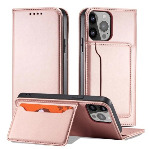 Magnet Card Case etui do iPhone 13 pokrowiec portfel na karty kartę podstawka różowy Magnet Card Case etui do iPhone 13 pokrowiec portfel na karty kartę podstawka różowy