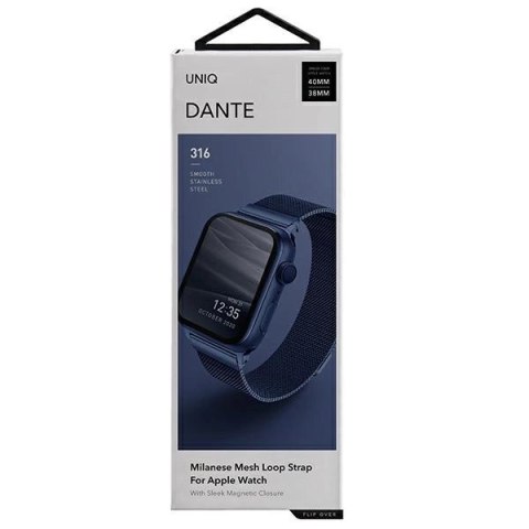 Pasek Uniq Dante Stainless Steel na Apple Watch 1/2/3/4/5/6/7/8/SE/SE2 38/40/41mm - niebieski Pasek Uniq Dante Stainless Steel na Apple Watch 1/2/3/4/5/6/7/8/SE/SE2 38/40/41mm - niebieski