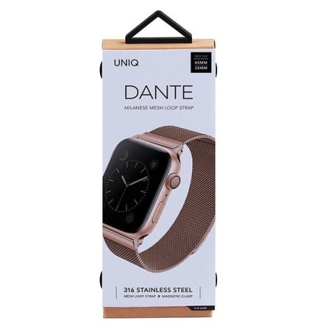 Pasek Uniq Dante Stainless Steel na Apple Watch 1/2/3/4/5/6/7/8/SE/SE2 38/40/41mm - różowo-złoty Pasek Uniq Dante Stainless Steel na Apple Watch 1/2/3/4/5/6/7/8/SE/SE2 38/40/41mm - różowo-złoty