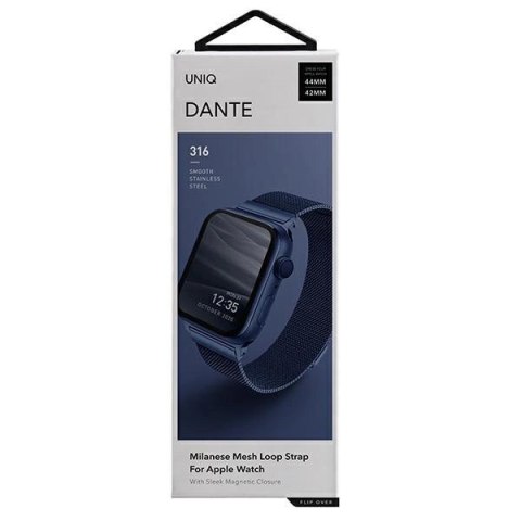 Pasek Uniq Dante Stainless Steel na Apple Watch 1/2/3/4/5/6/7/8/SE/SE2 42/44/45mm - niebieski Pasek Uniq Dante Stainless Steel na Apple Watch 1/2/3/4/5/6/7/8/SE/SE2 42/44/45mm - niebieski