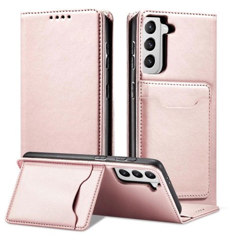 Magnet Card Case etui do Samsung Galaxy S22 pokrowiec portfel na karty kartę podstawka różowy Magnet Card Case etui do Samsung Galaxy S22 pokrowiec portfel na karty kartę podstawka różowy
