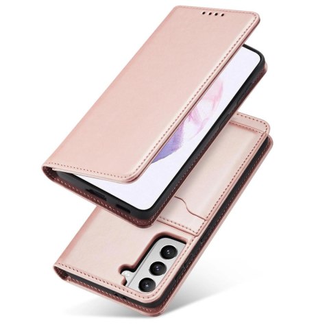 Magnet Card Case etui do Samsung Galaxy S22 pokrowiec portfel na karty kartę podstawka różowy Magnet Card Case etui do Samsung Galaxy S22 pokrowiec portfel na karty kartę podstawka różowy