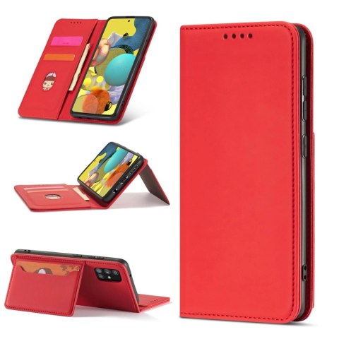 Magnet Card Case etui do Xiaomi Redmi Note 11 Pro pokrowiec portfel na karty kartę podstawka czerwony Magnet Card Case etui do Xiaomi Redmi Note 11 Pro pokrowiec portfel na karty kartę podstawka czerwony