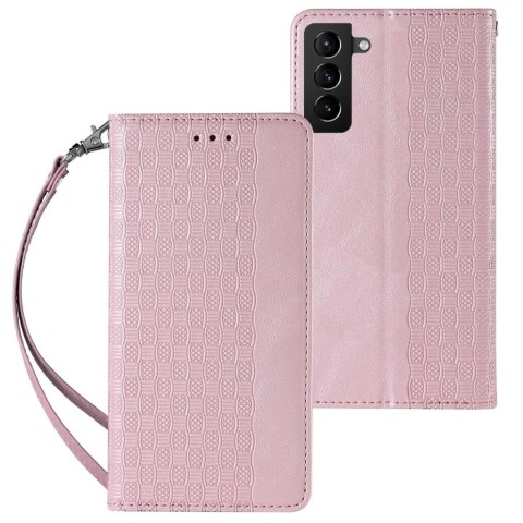 Magnet Strap Case etui do Samsung Galaxy S22 Ultra pokrowiec portfel + mini smycz zawieszka różowy Magnet Strap Case etui do Samsung Galaxy S22 Ultra pokrowiec portfel + mini smycz zawieszka różowy