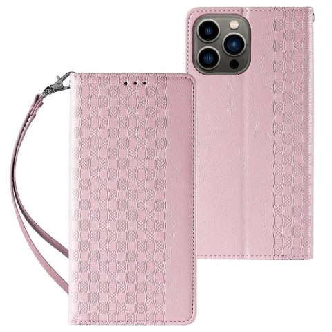 Magnet Strap Case etui do iPhone 12 Pro pokrowiec portfel + mini smycz zawieszka różowy Magnet Strap Case etui do iPhone 12 Pro pokrowiec portfel + mini smycz zawieszka różowy