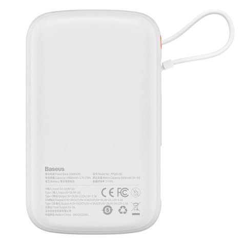 Baseus Qpow powerbank 10000mAh wbudowany kabel USB Typu C 22.5W Quick Charge SCP AFC FCP biały (PPQD020102) Baseus Qpow powerbank 10000mAh wbudowany kabel USB Typu C 22.5W Quick Charge SCP AFC FCP biały (PPQD020102)